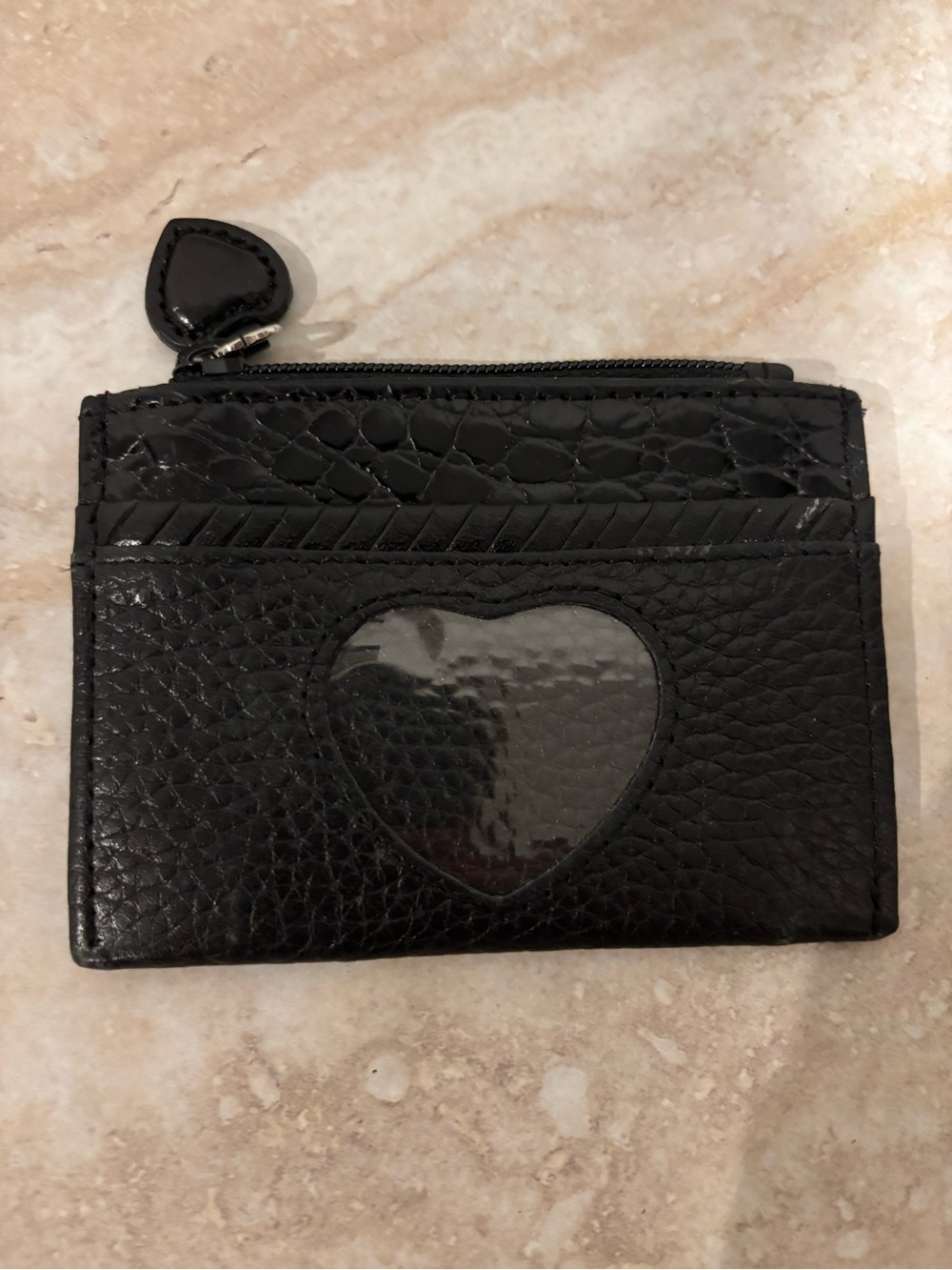 Brighton Leather Black Heart Window Cardholder Wallet